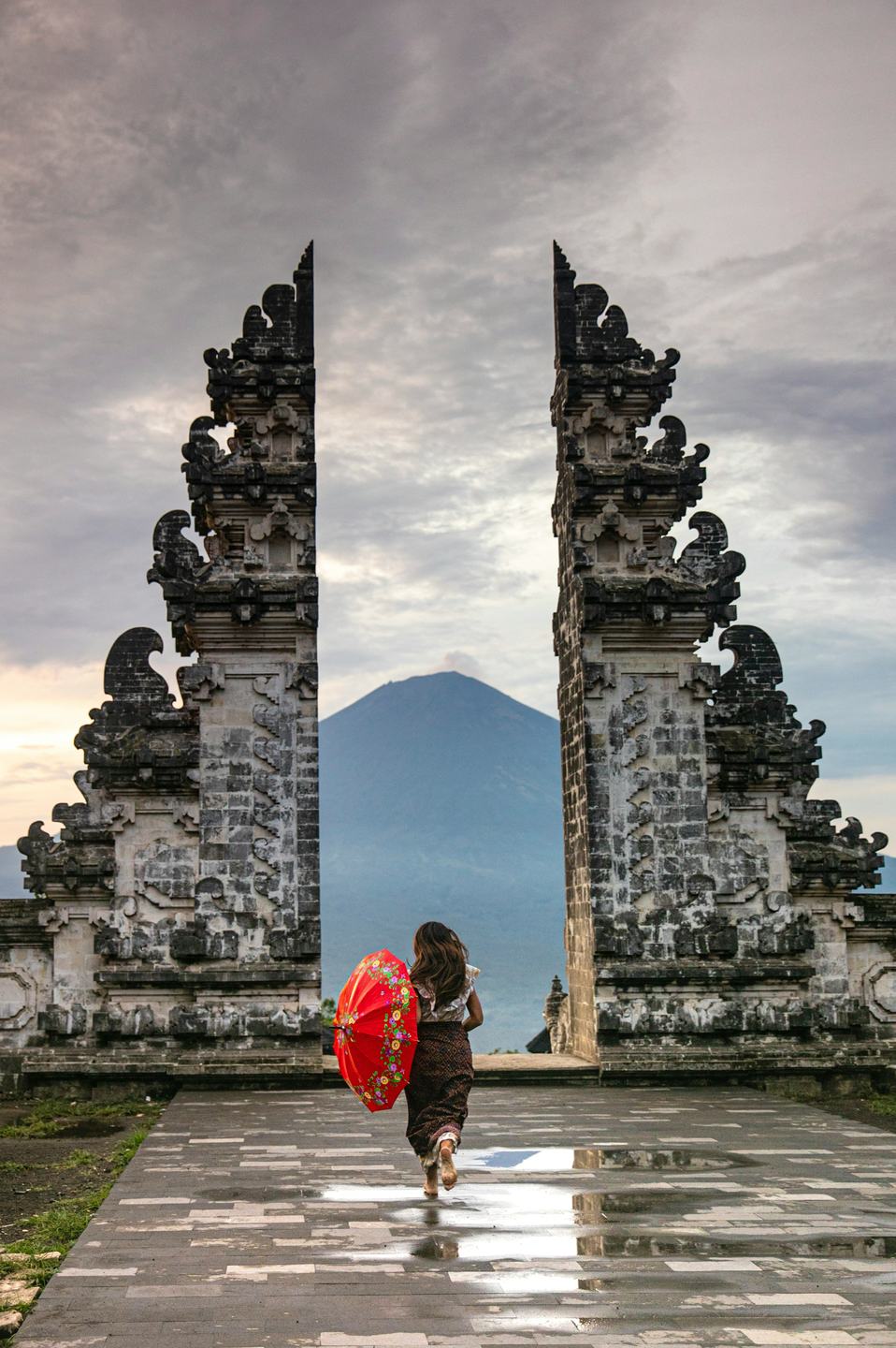 Candi Bentar split gate at Pura Lempuyang with Mount Agung in the background, Bali